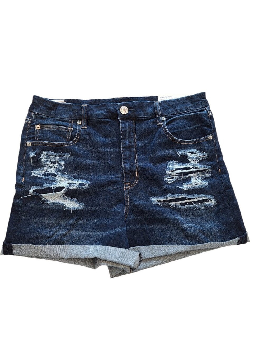 American Eagle Curvy Hi-Rise Shortie Distressed Grunge Blue Denim Shorts sz16